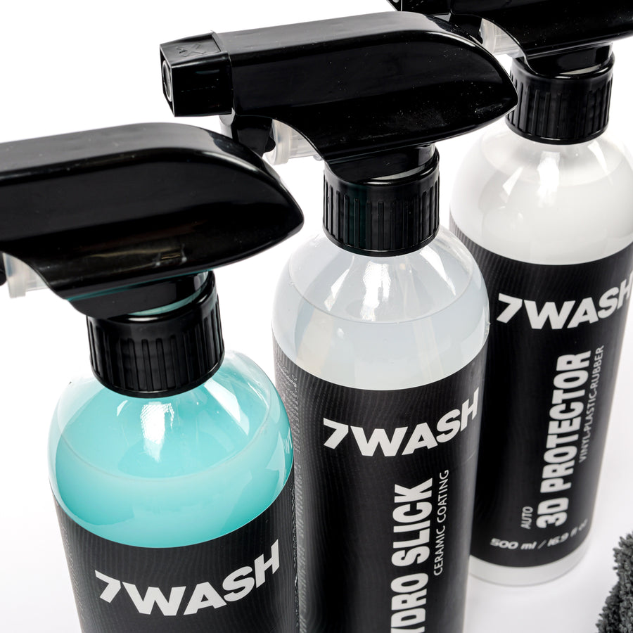 7WASH Auto-Pflegeset mit Wash & Wax, Keramik-Versiegelung, 3D-Protector und Mikrofasertuch