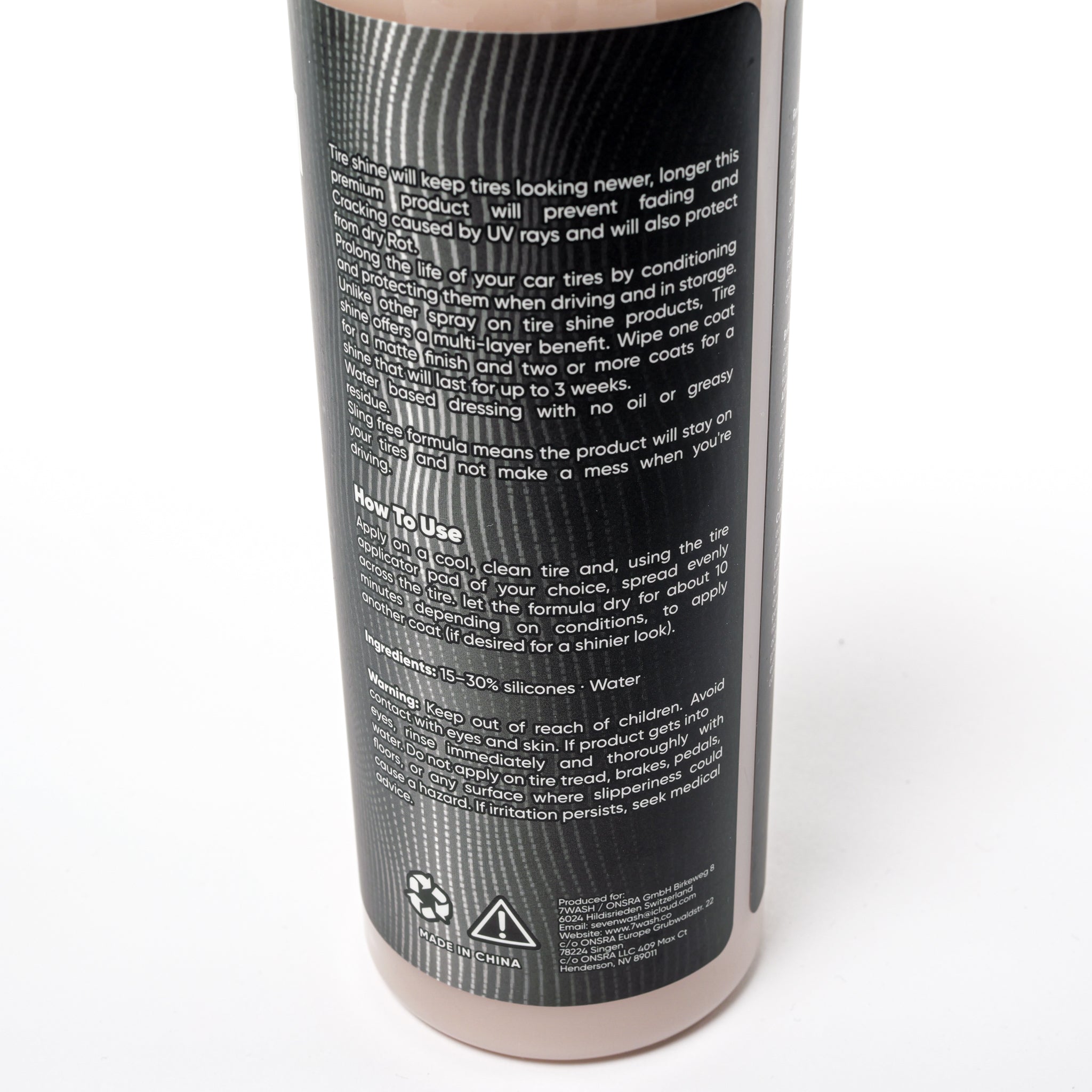7WASH Tire Dressing Extra Shiny 500 ml Reifenglanz Flasche Vorderansicht