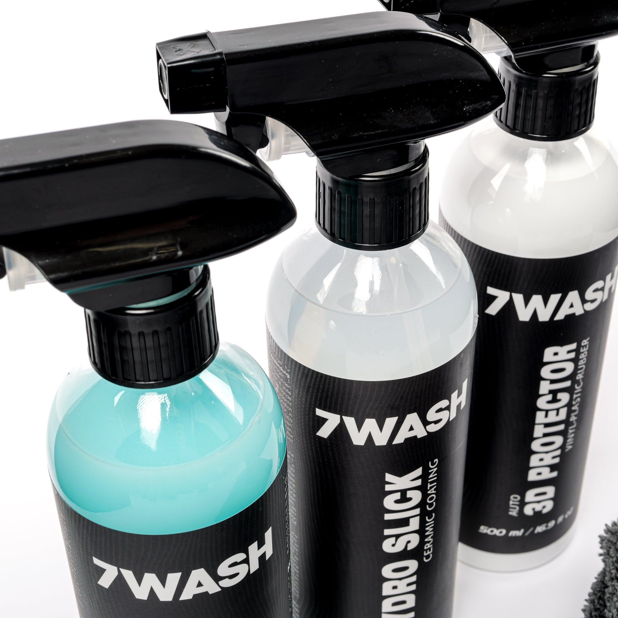 7WASH Autopflege Set mit Wash & Wax wasserlosem Autoreiniger, Hydro Slick Keramikversiegelung Spray, Vinyl Kunststoff Gummi Protector und hochwertigen Mikrofasertüchern für Autoreinigung, Lackschutz und tiefen Glanz beim Car Detailing