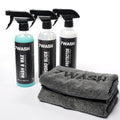 7WASH Autopflege Set mit Wash & Wax wasserlosem Autoreiniger, Hydro Slick Keramikversiegelung Spray, Vinyl Kunststoff Gummi Protector und hochwertigen Mikrofasertüchern für Autoreinigung, Lackschutz und tiefen Glanz beim Car Detailing