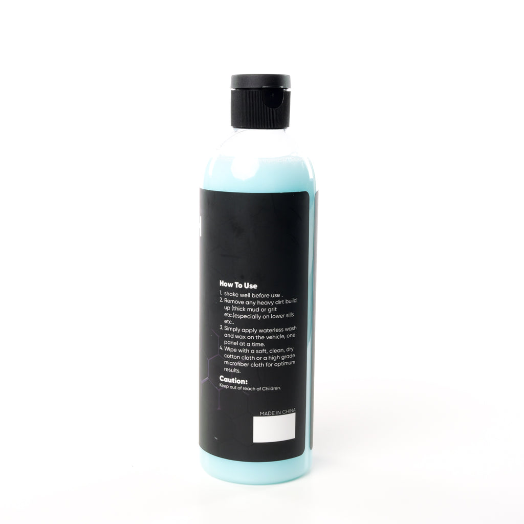7WASH Wash & Wax Waterless 500 ml Flasche Rückseite mit Anwendungshinweisen