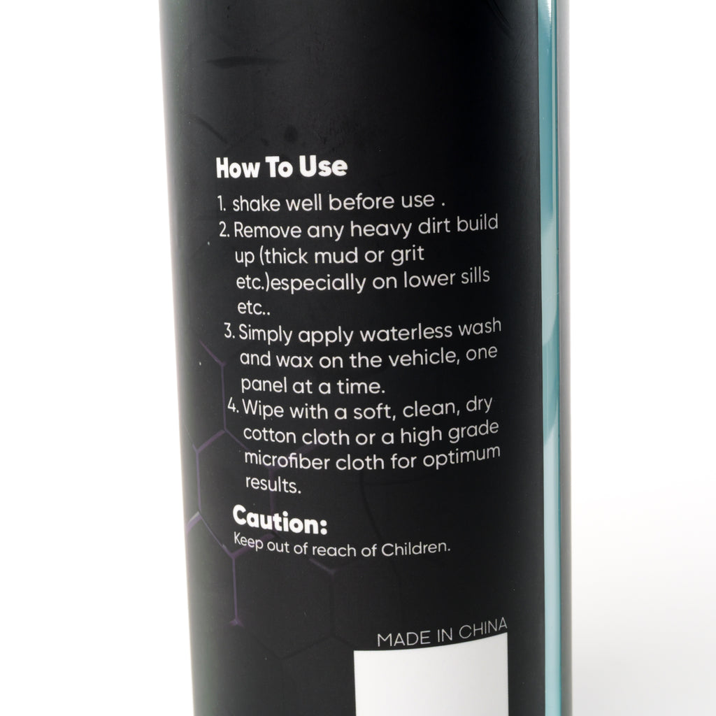 7WASH Wash & Wax Waterless 500 ml Flasche Rückseite mit Anwendungshinweisen